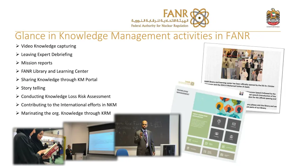 glance in knowledge management activities in fanr