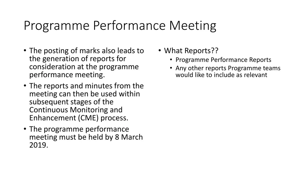 programme performance meeting