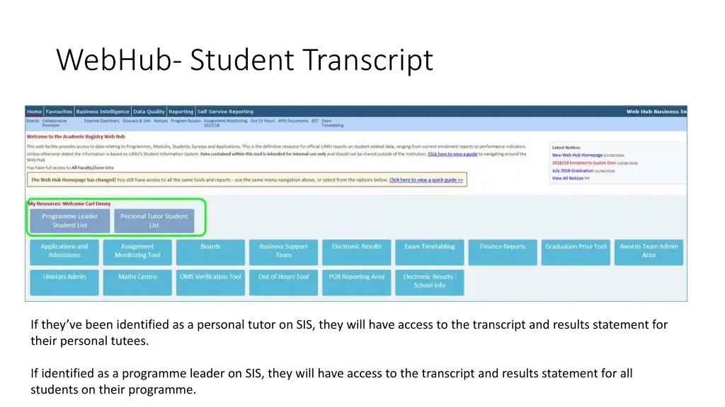 webhub student transcript