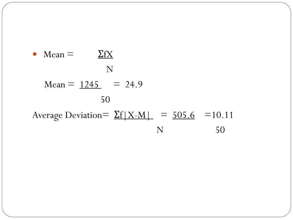 mean fx n mean 1245 average deviation