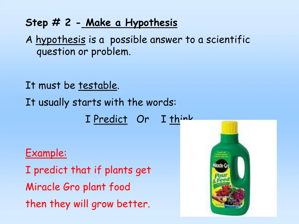 step 2 make a hypothesis a hypothesis