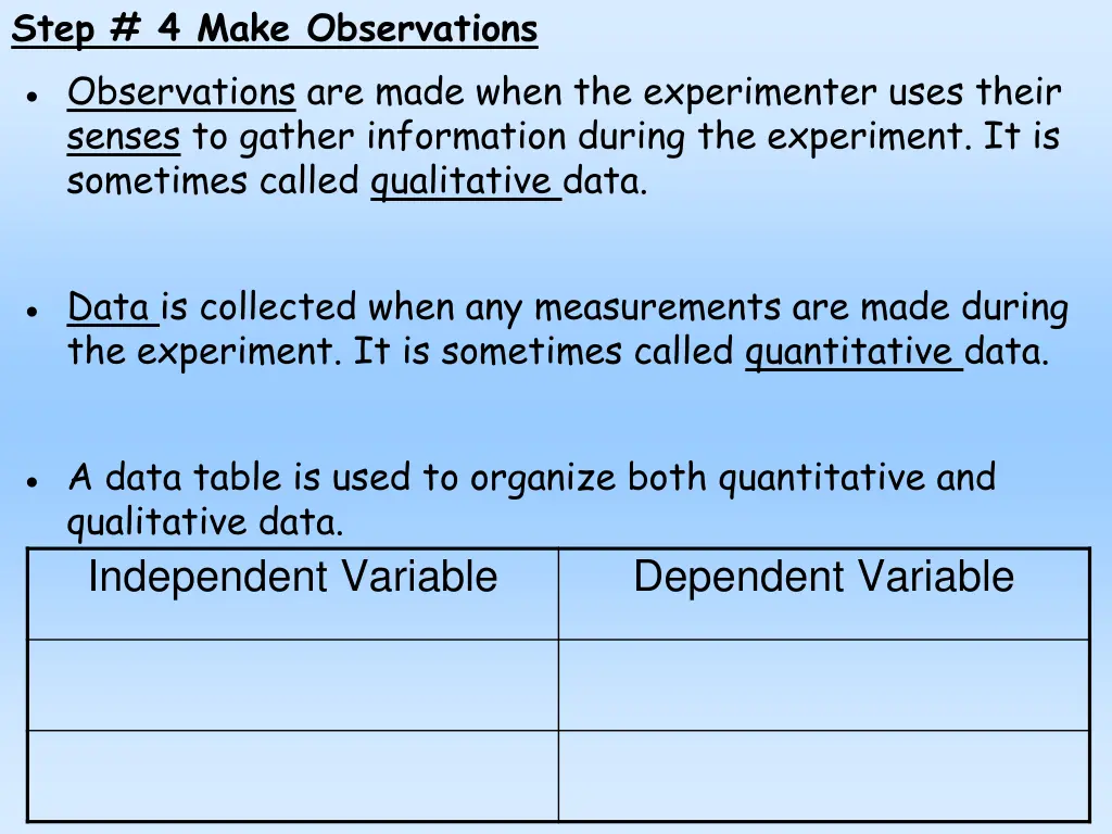 step 4 make observations observations are made