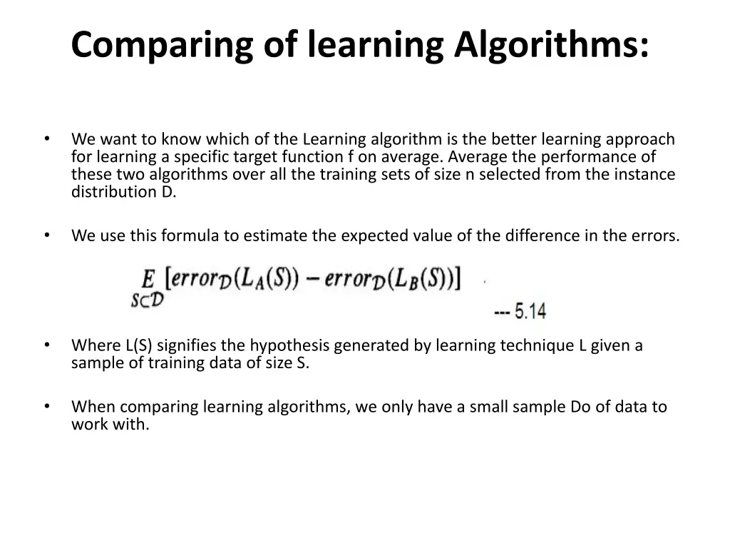 comparing of learning algorithms