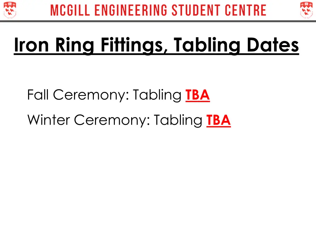 iron ring fittings tabling dates