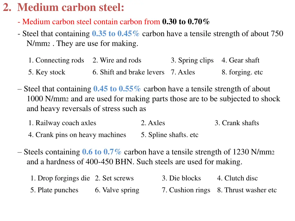 2 medium carbon steel medium carbon steel contain