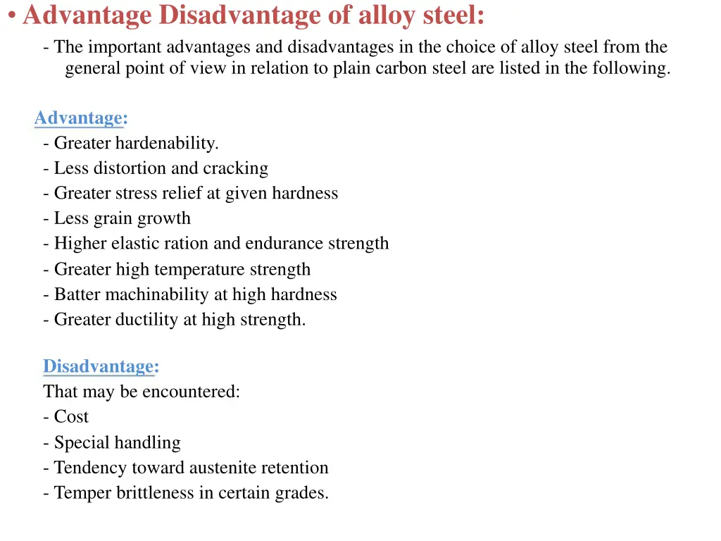 advantage disadvantage of alloy steel