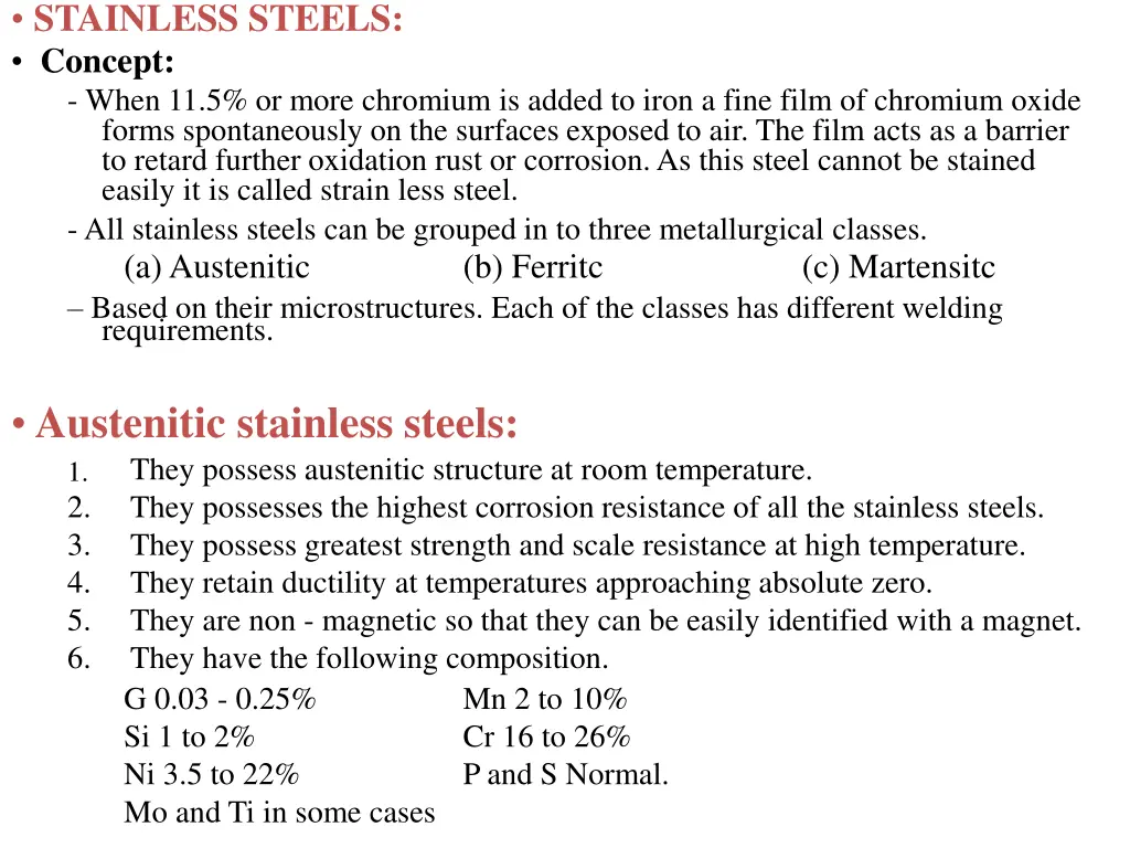 stainless steels concept when 11 5 or more