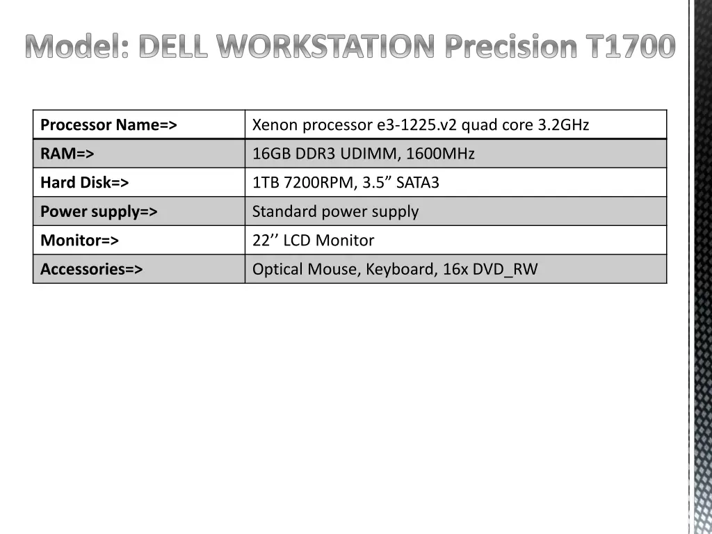 model dell workstation precision t1700