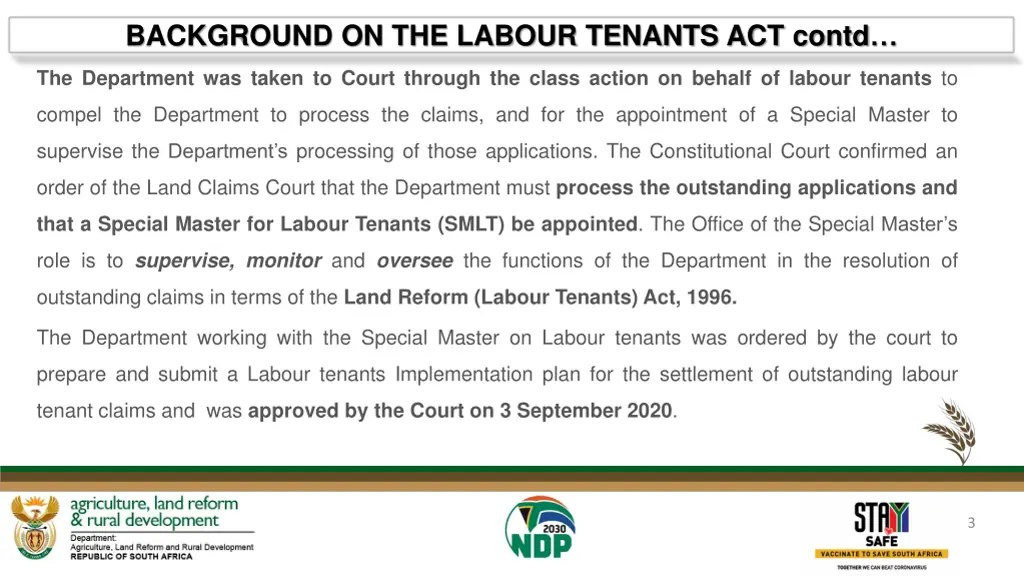 background on the labour tenants act contd