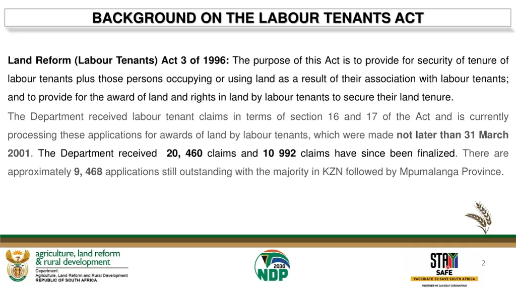 background on the labour tenants act