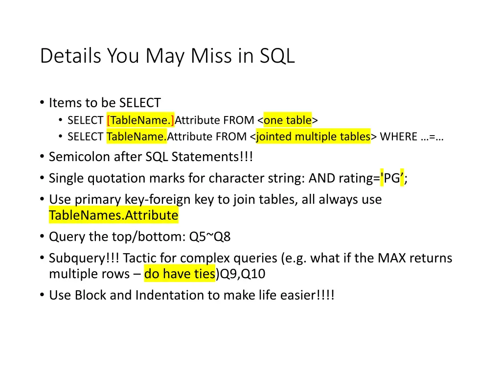 details you may miss in sql