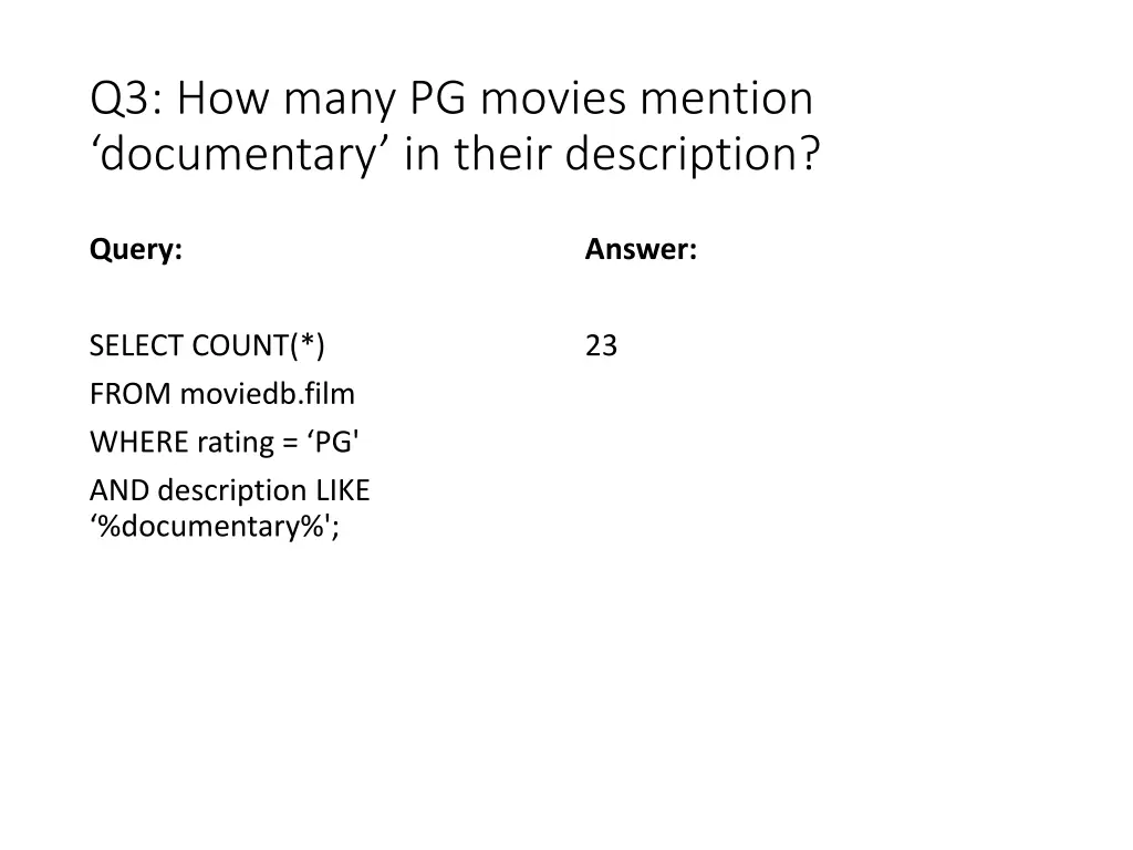 q3 how many pg movies mention documentary