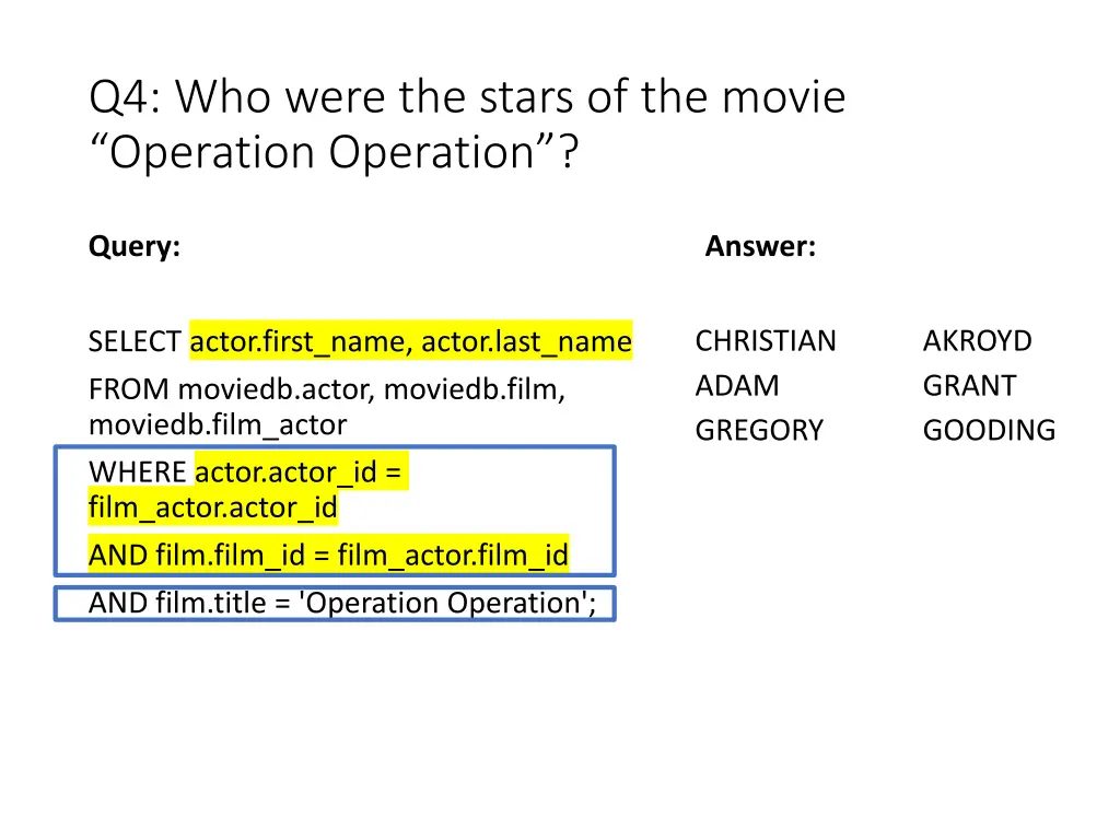 q4 who were the stars of the movie operation