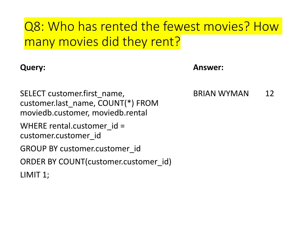 q8 who has rented the fewest movies how many