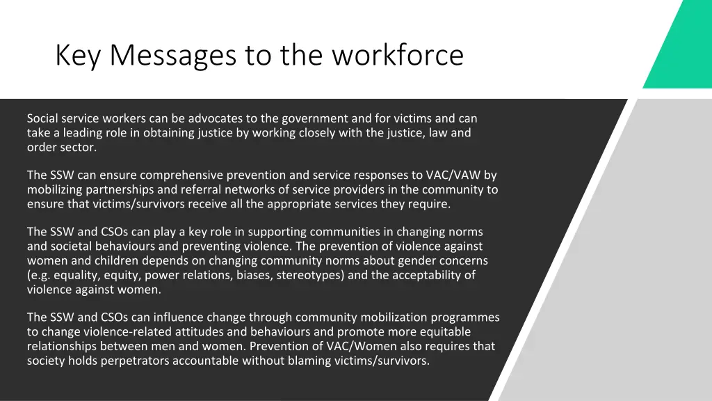 key messages to the workforce