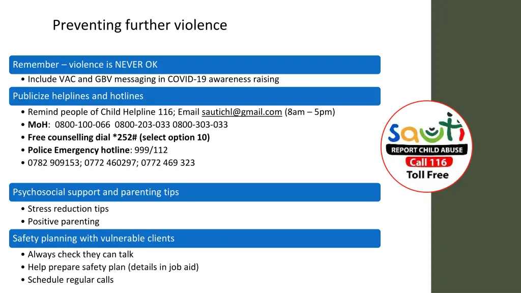 preventing further violence