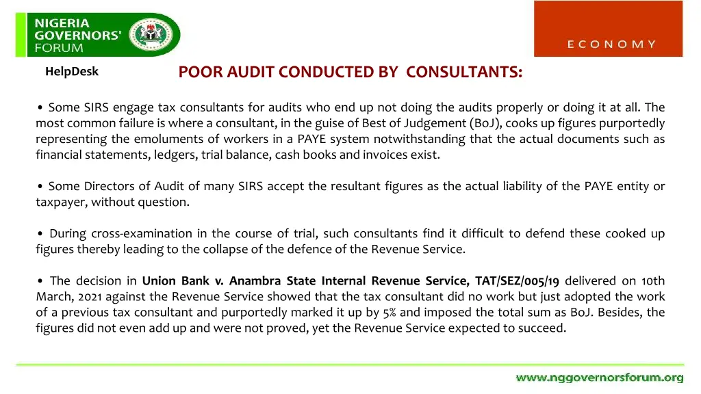 poor audit conducted by consultants