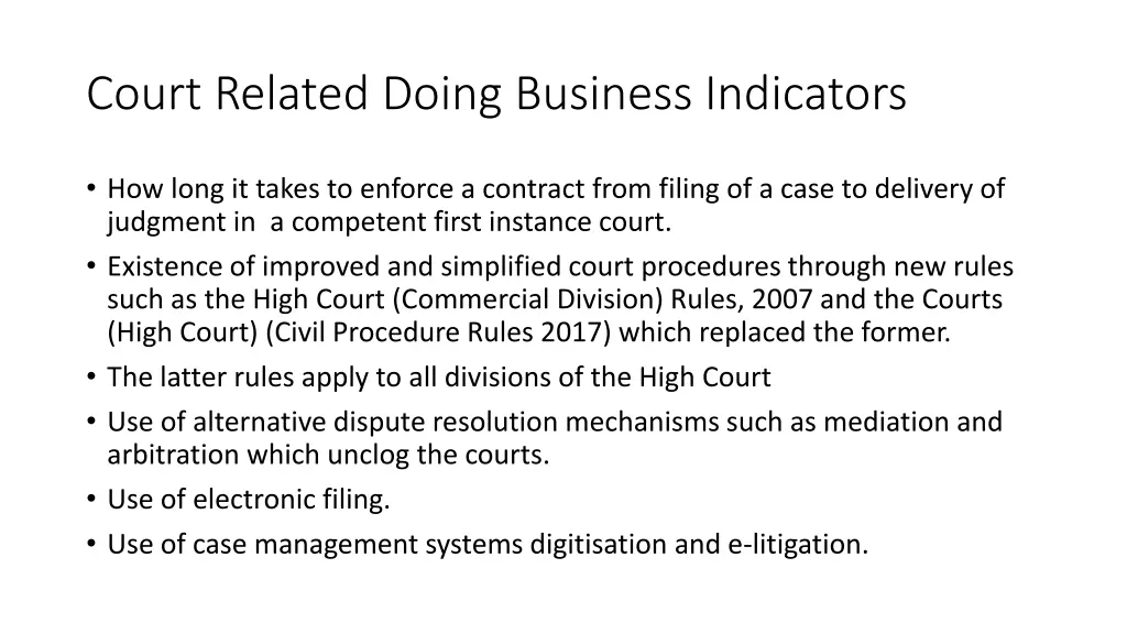 court related doing business indicators