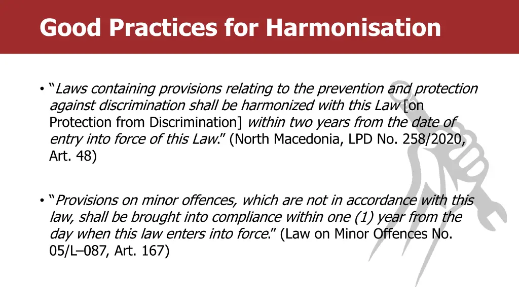 good practices for harmonisation