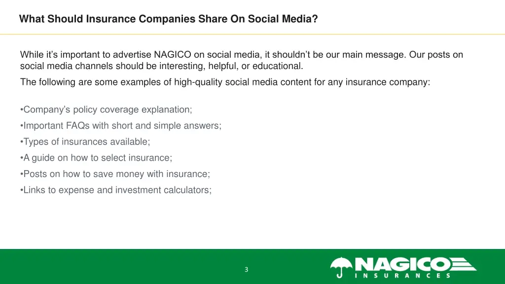 what should insurance companies share on social