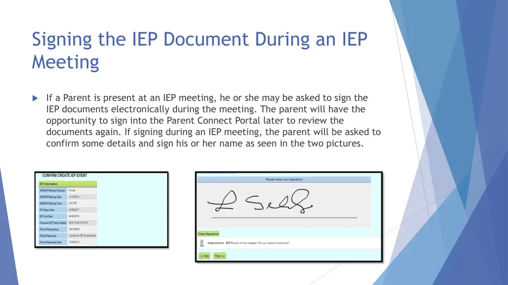 signing the iep document during an iep meeting