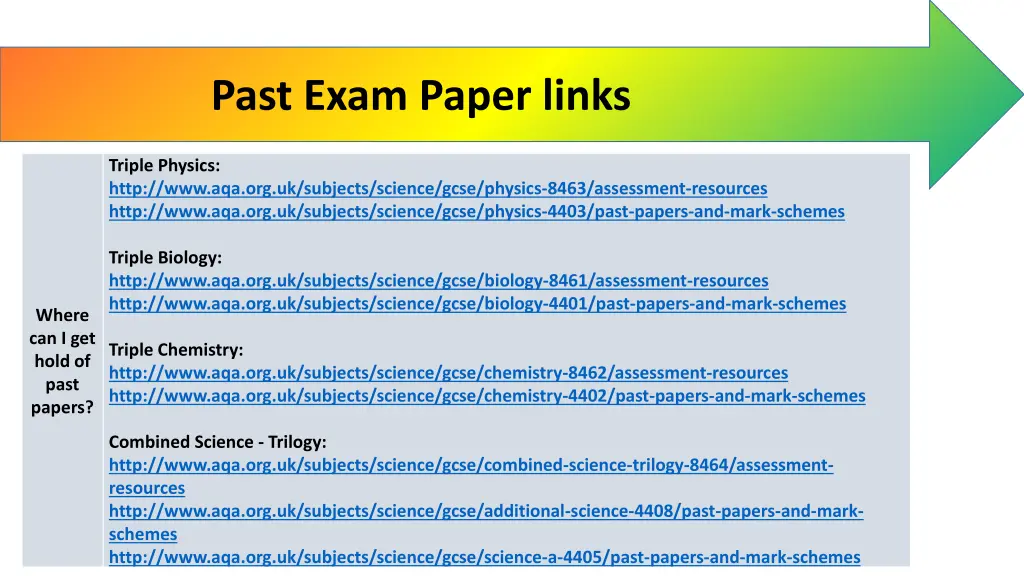 past exam paper links