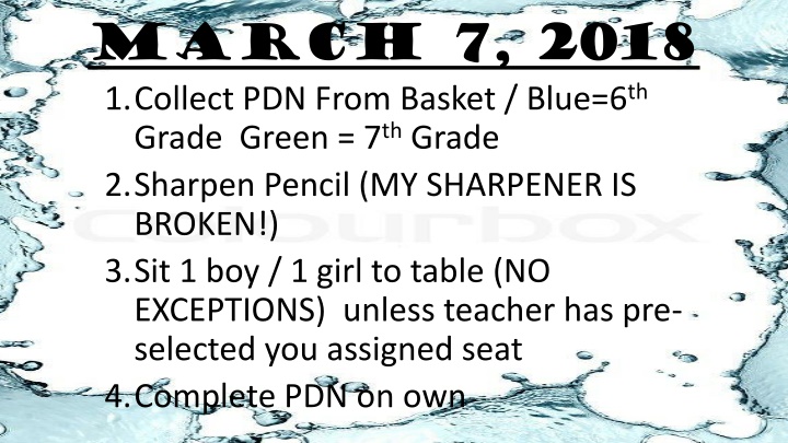 march 7 2018 1 collect pdn from basket blue