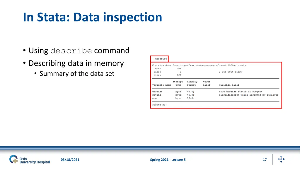 in stata data inspection