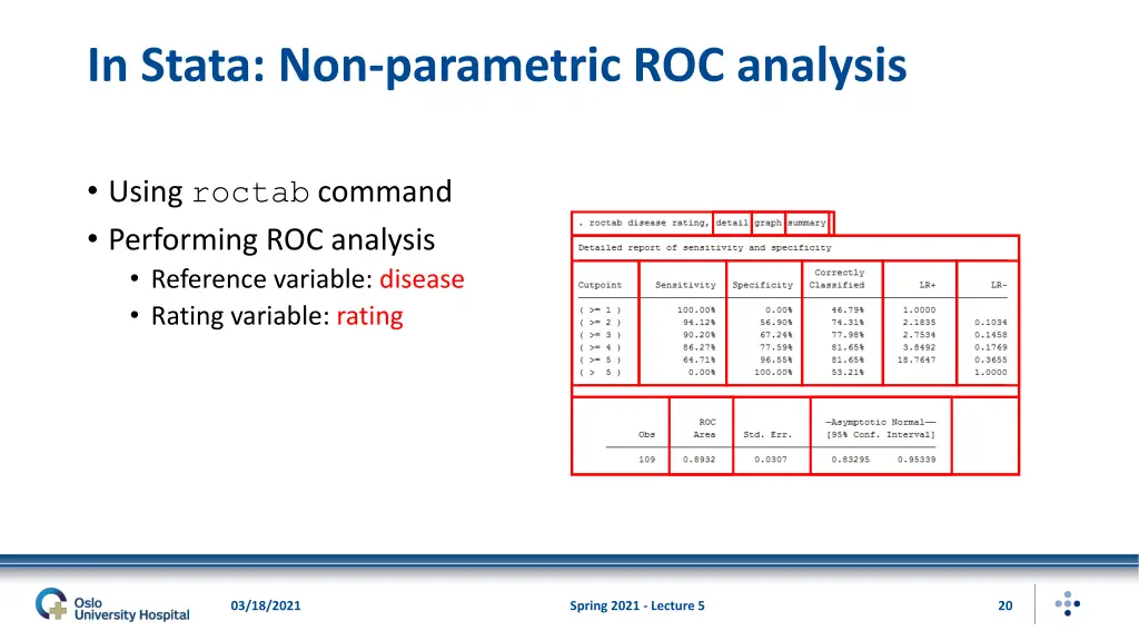 in stata non parametric roc analysis