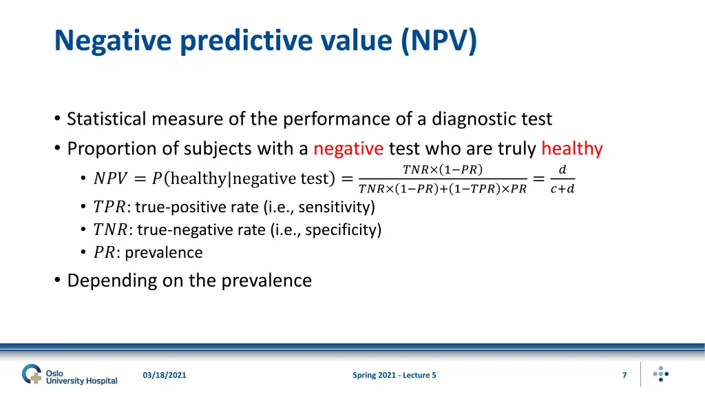 negative predictive value npv