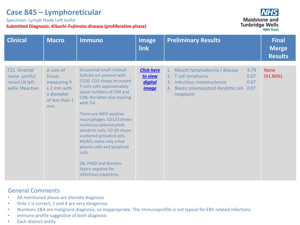 case 845 lymphoreticular specimen lymph node left