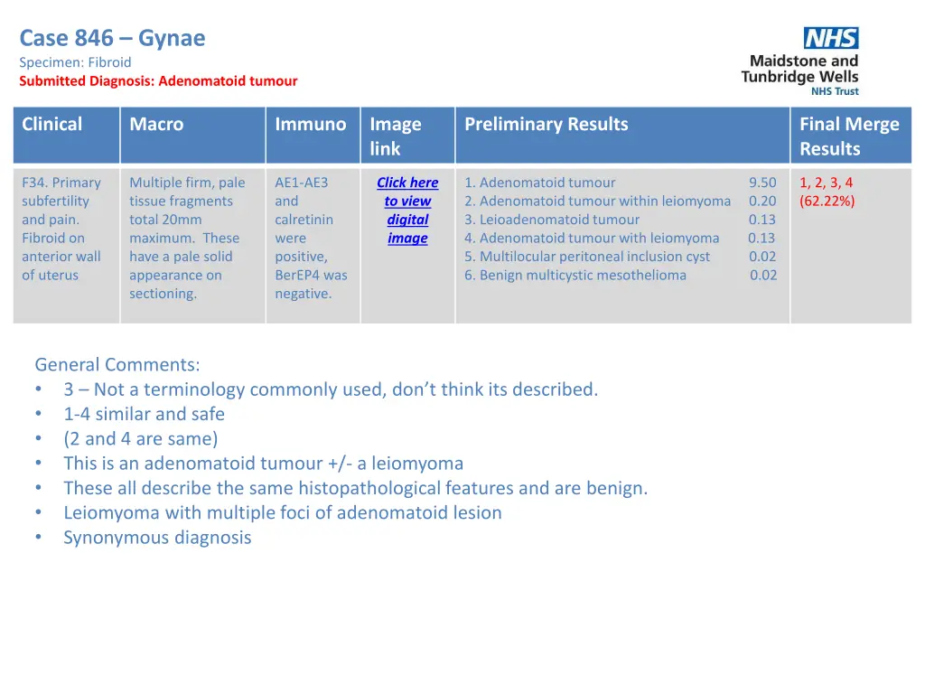 case 846 gynae specimen fibroid submitted