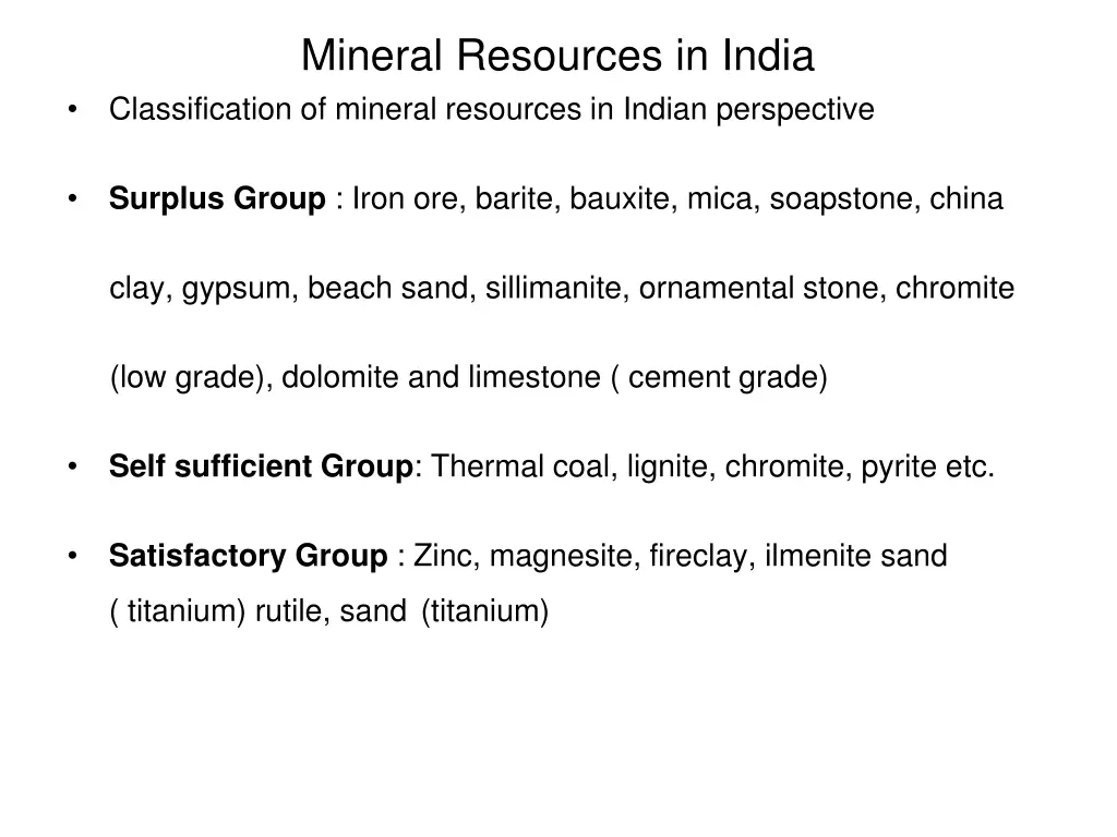 mineral resources in india classification