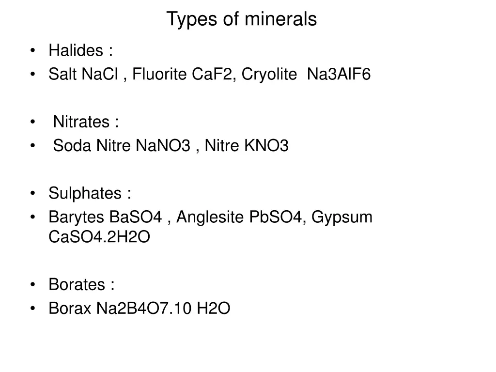 types of minerals 1