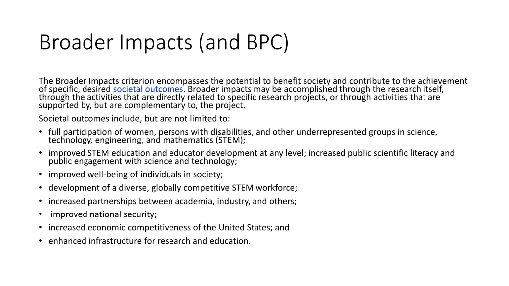 broader impacts and bpc