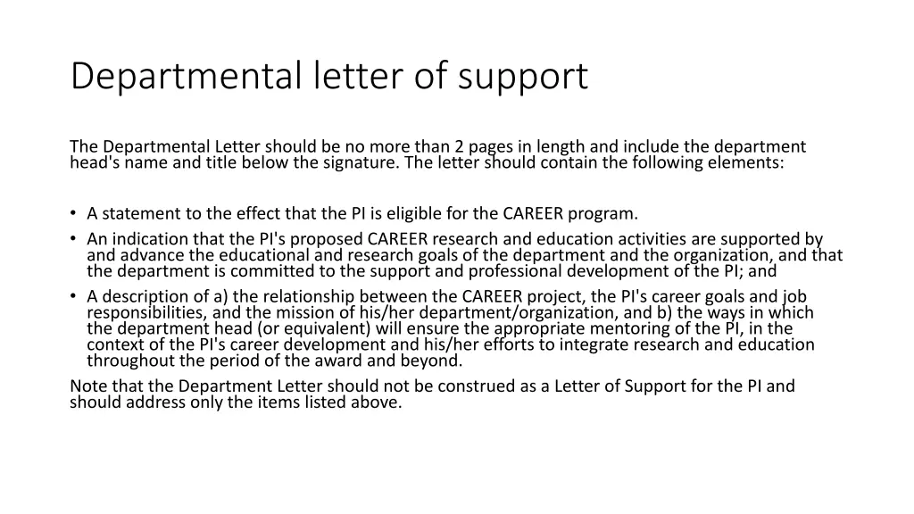 departmental letter of support