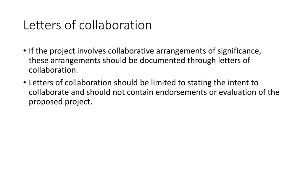 letters of collaboration