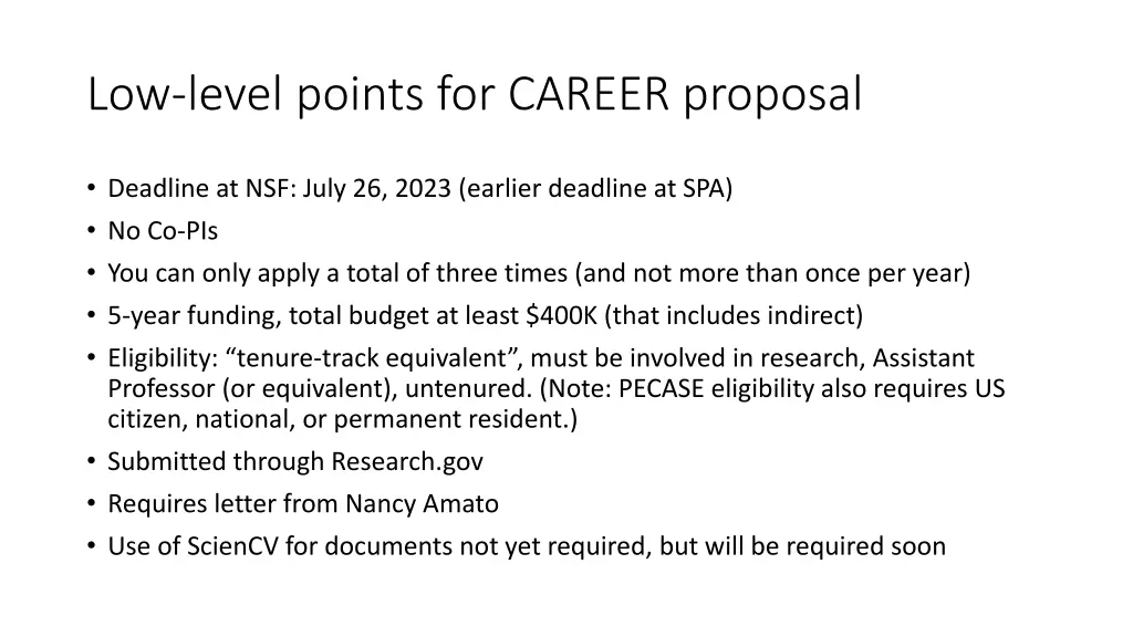 low level points for career proposal