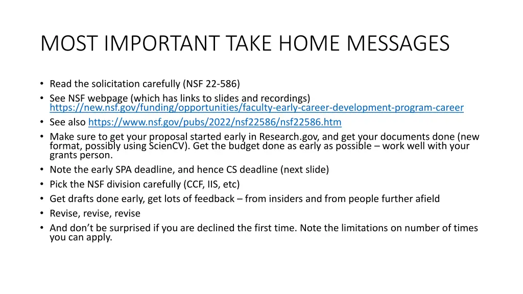 most important take home messages