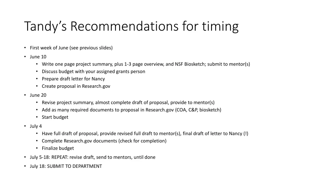 tandy s recommendations for timing 1