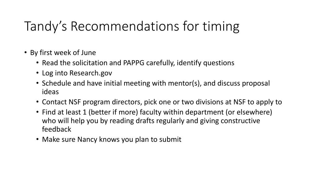 tandy s recommendations for timing