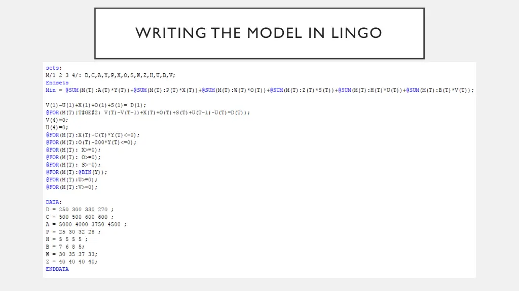 writing the model in lingo 2