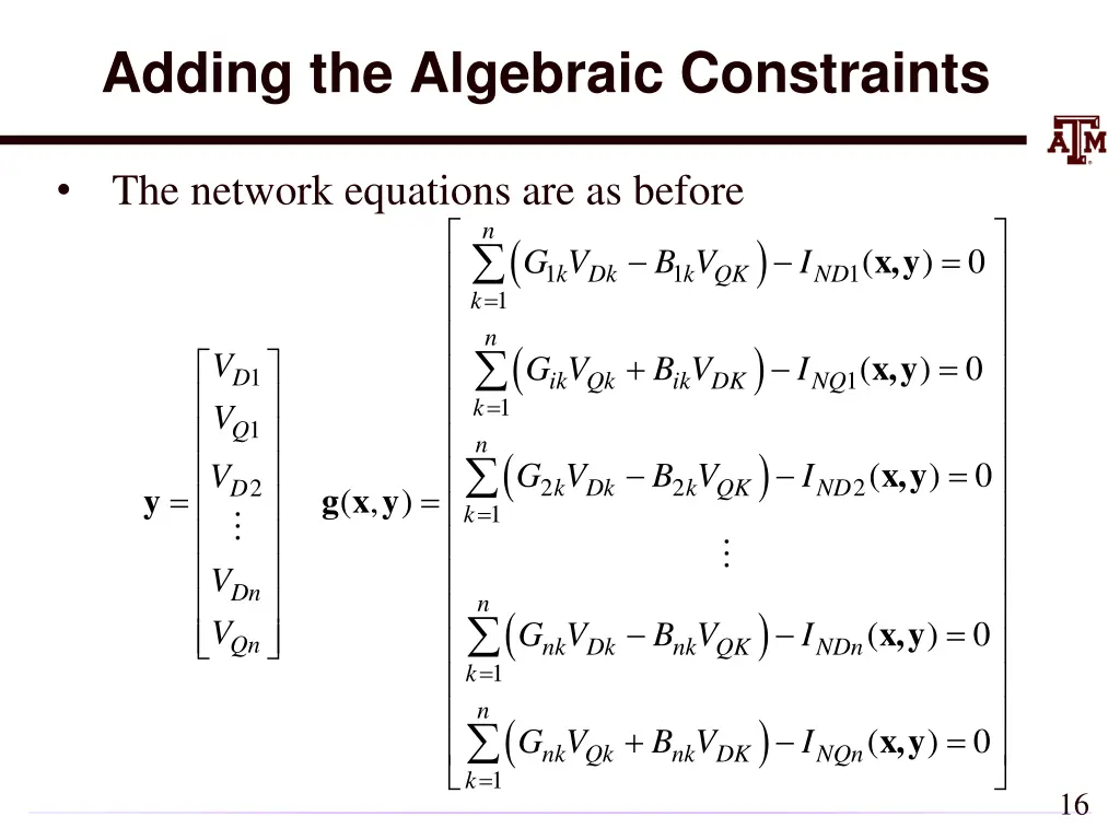 adding the algebraic constraints 1