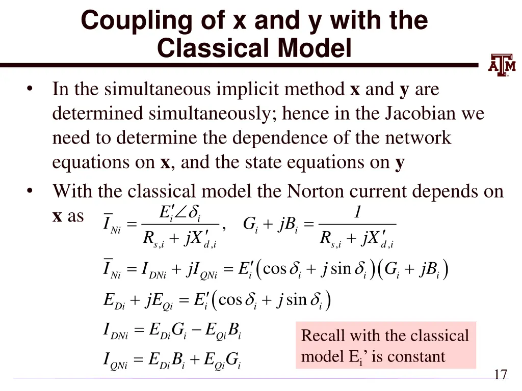 coupling of x and y with the classical model