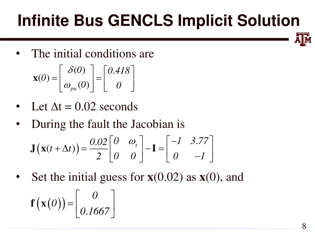 infinite bus gencls implicit solution 1