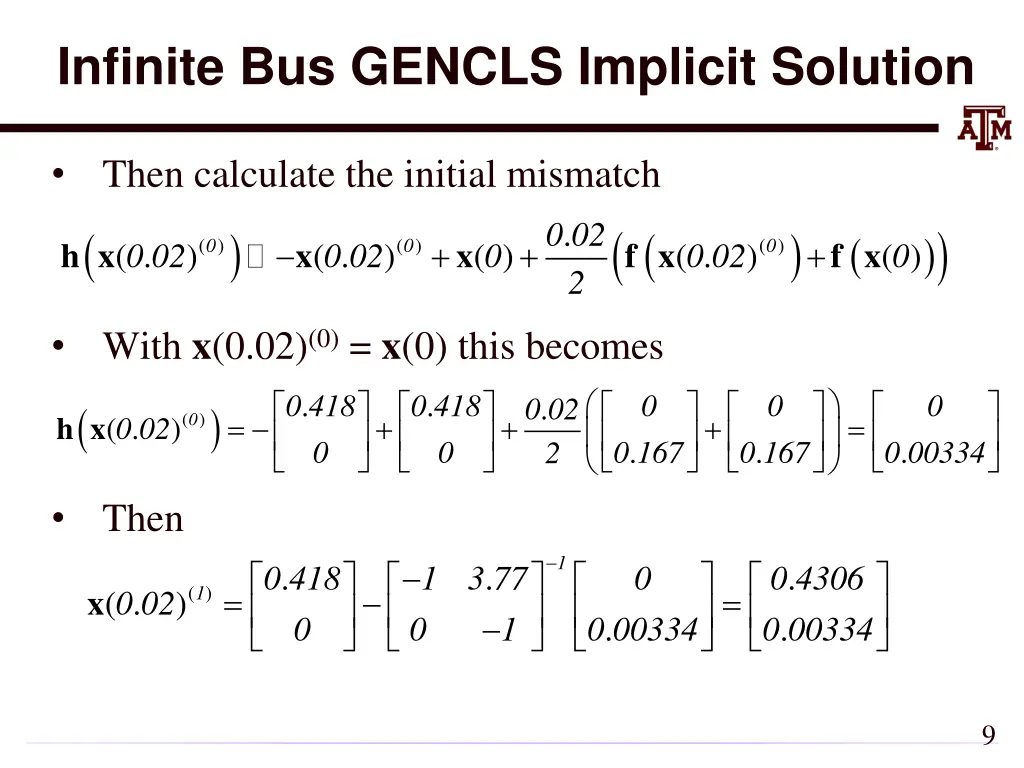 infinite bus gencls implicit solution 2