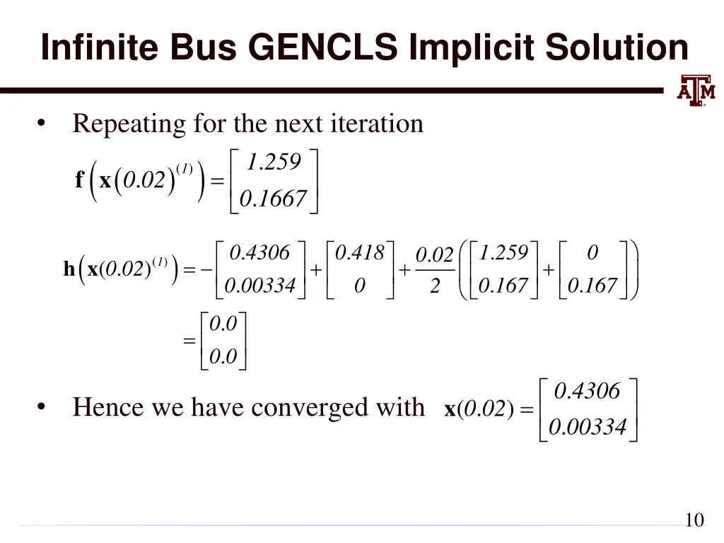 infinite bus gencls implicit solution 3