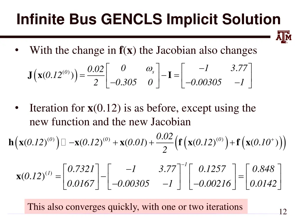 infinite bus gencls implicit solution 5