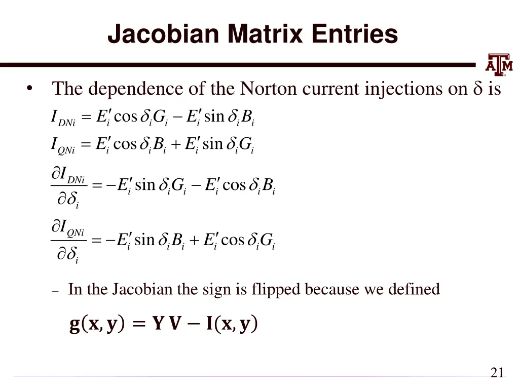 jacobian matrix entries