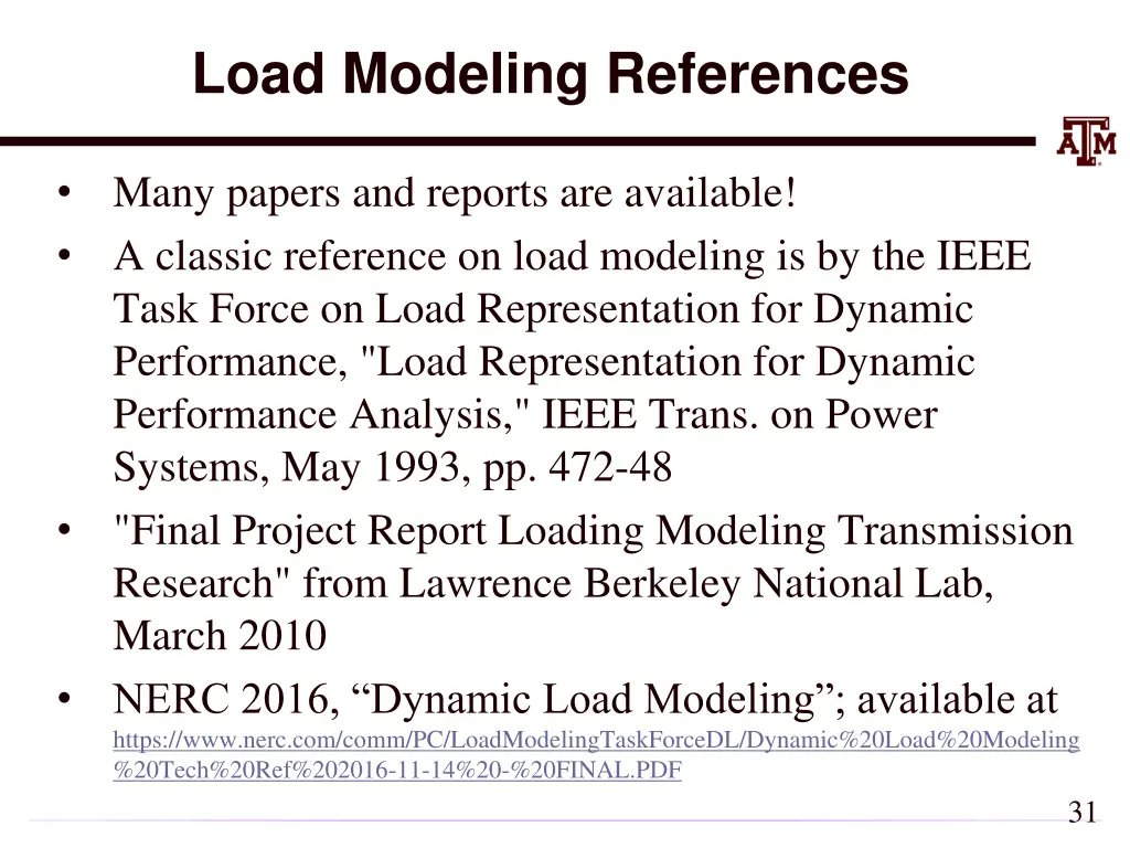 load modeling references